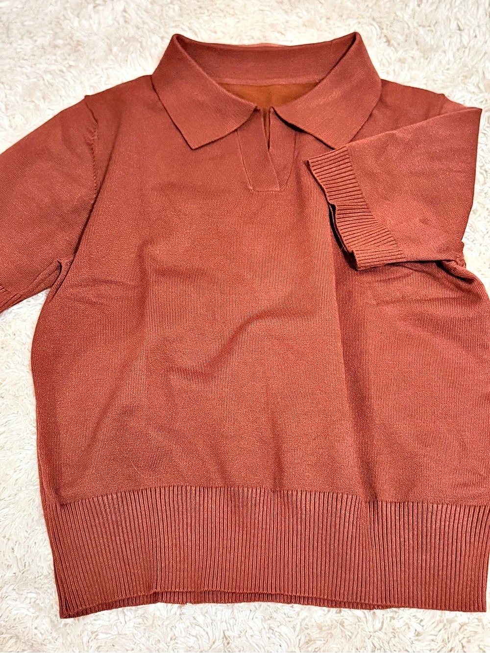 Women's Collared Knit Top in Brown